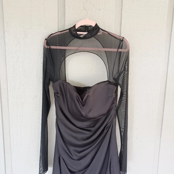 Alieva Maya Draped Corset Mini Dress Size L Women Long Sleeve Silk Satin Black - Picture 3 of 14